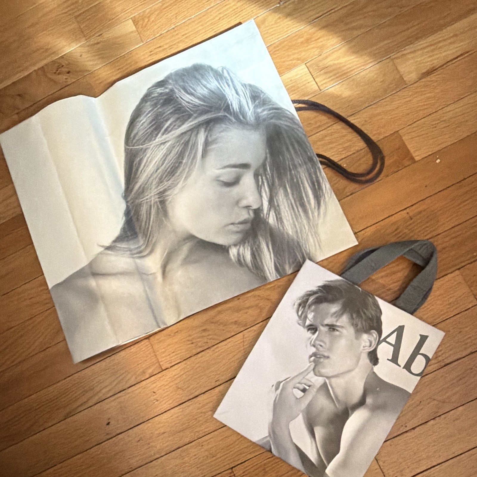 Vintage Abercrombie & Fitch Advertising Bag Lot of 2 Gray/White Photo Print