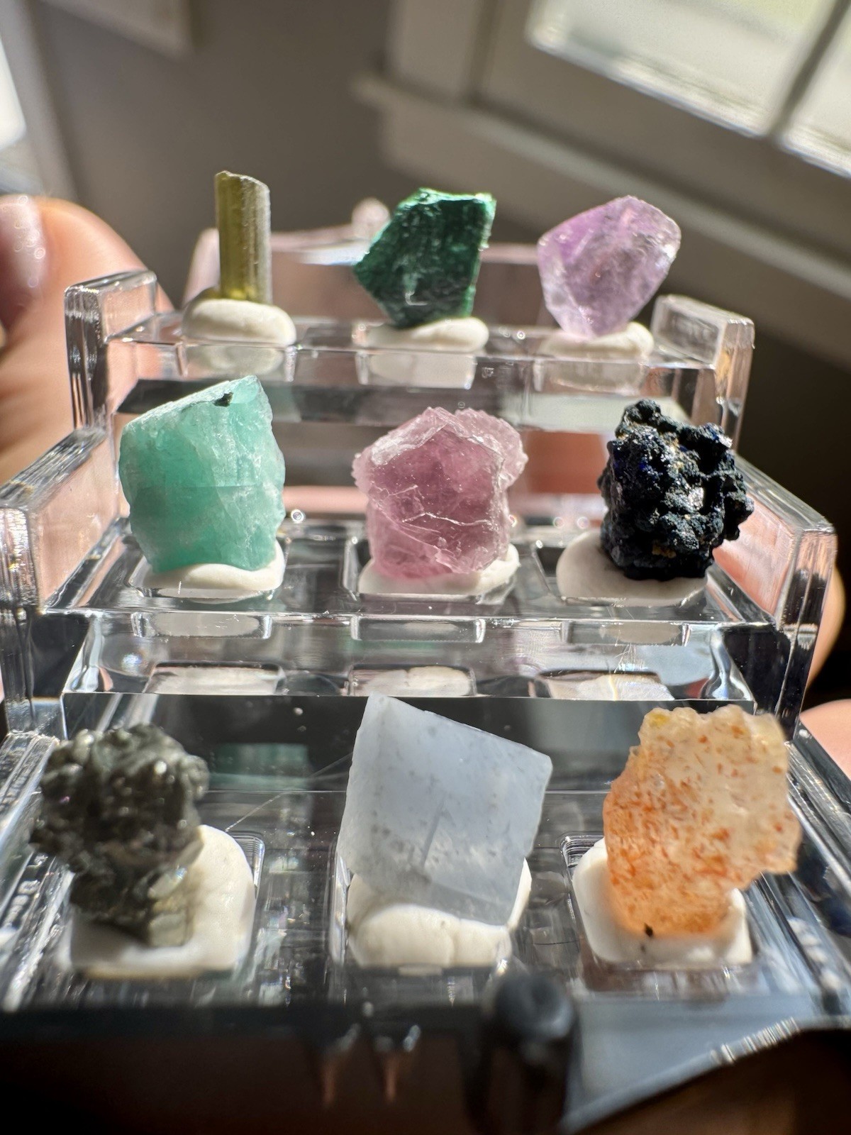 Collection If 9 Mini Specimens In Perky Box.  See Stones In Description