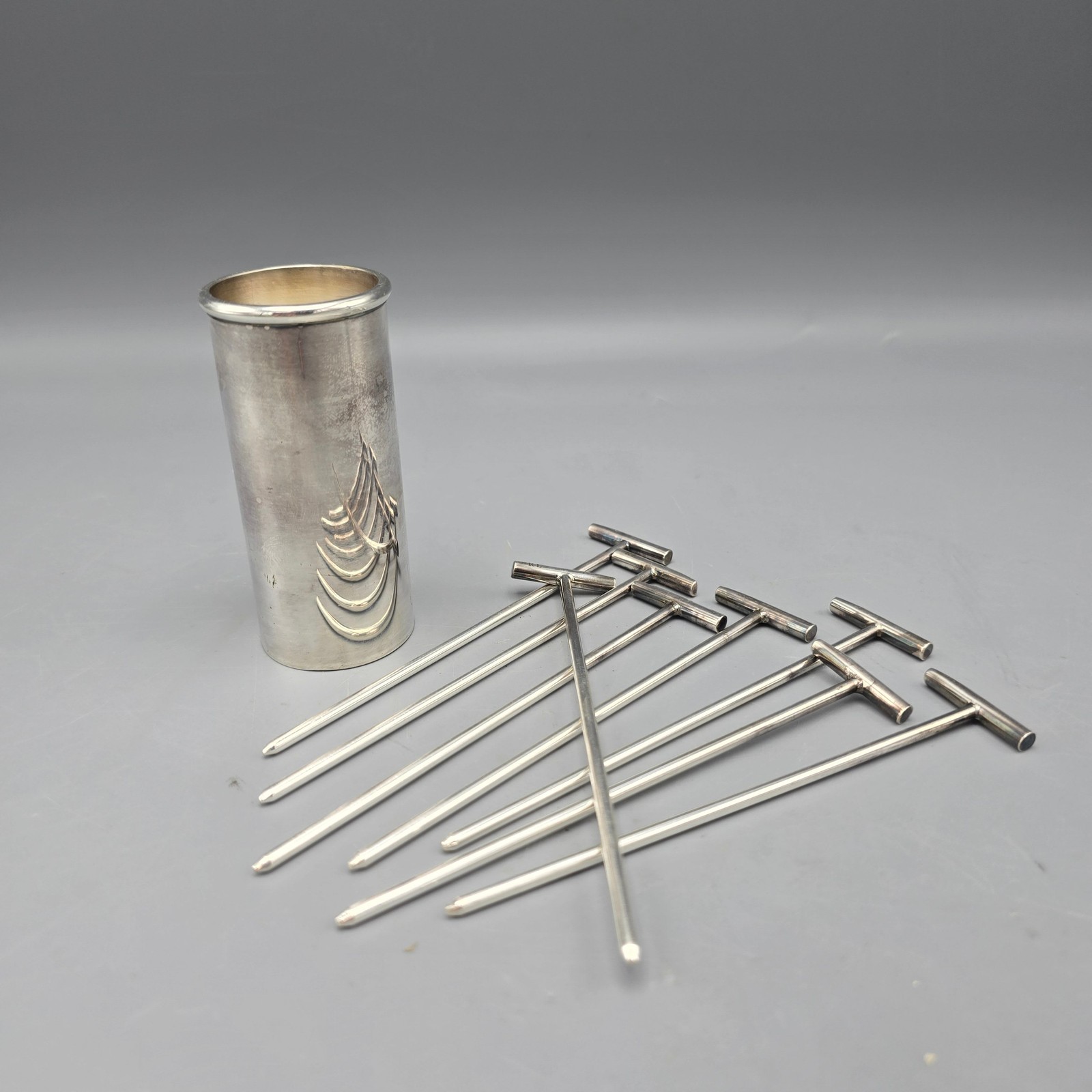 Ralph Lauren Ellery Silver-Plated Cocktail Pick Gift Set 8 Picks and Holder