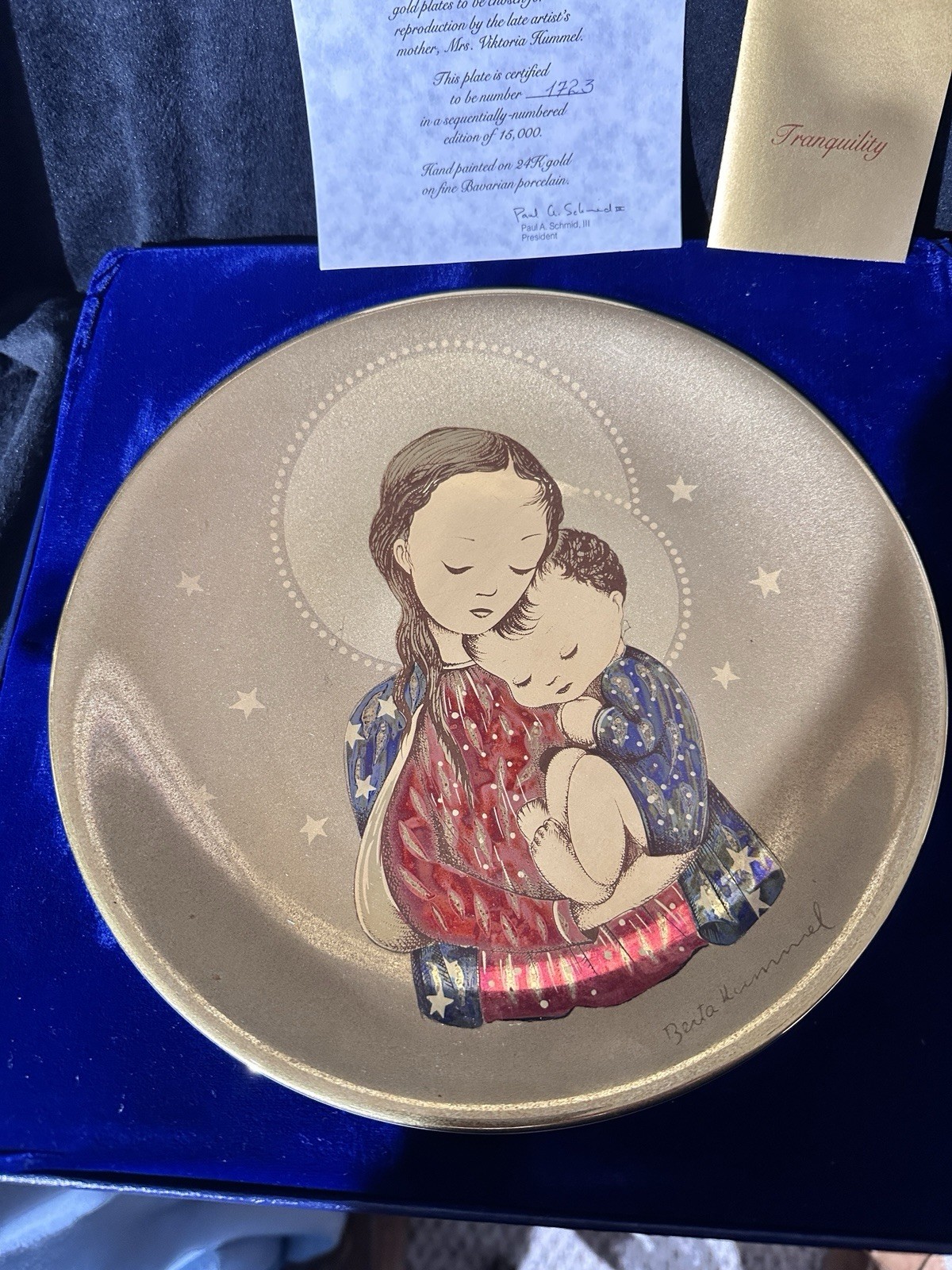 “Tranquility” Collector Plate Schmid By Sister Berta Hummel 24K Gold COA NIB “Tranquility” Collector Plate Schmid By Sister Berta Hummel 24K Gold COA NIB