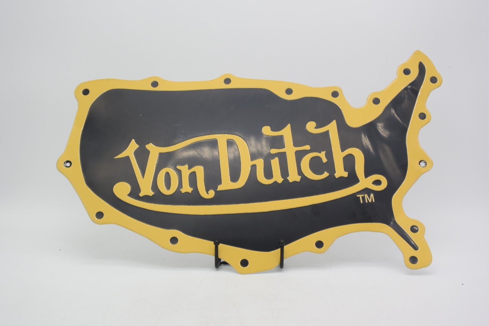 Vintage 1995 Von Dutch Metal Sign US Map Pinstripe Automotive Garage Decor