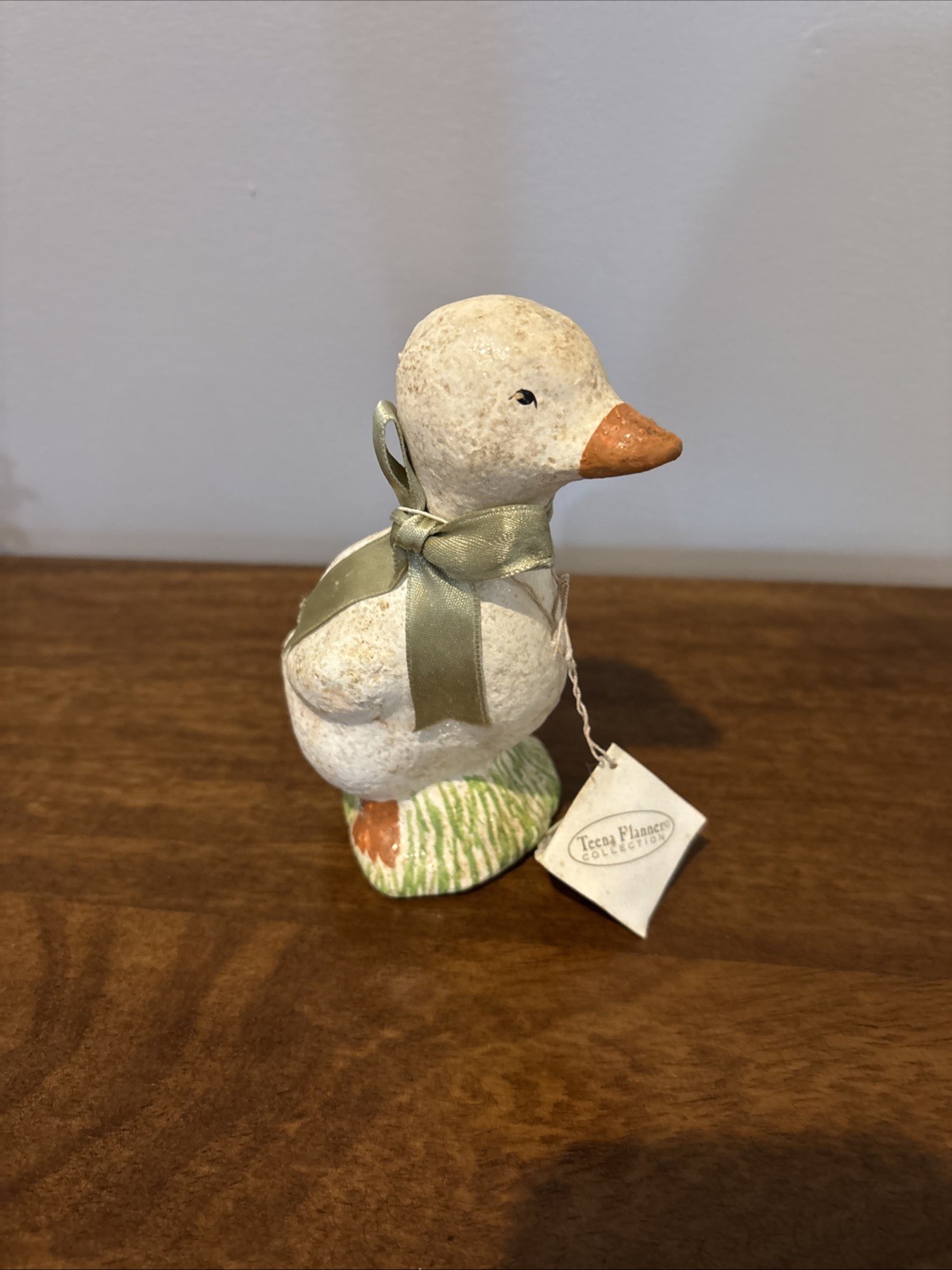 Vintage Teena Flannel Paper Mache Duck Figurine 