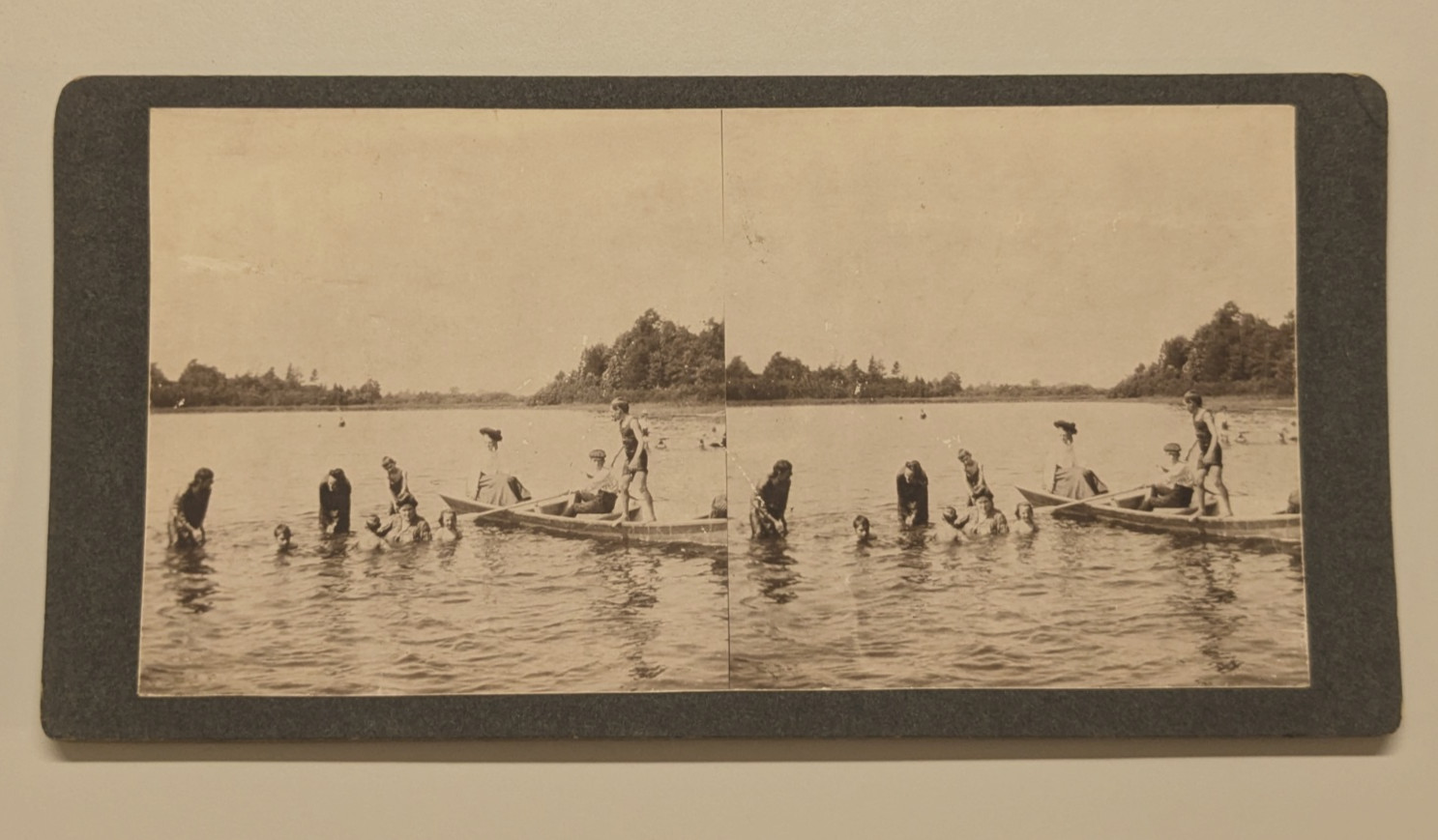 Michigan Stereoview Photo Bathers at Woodland Park near Paw Paw