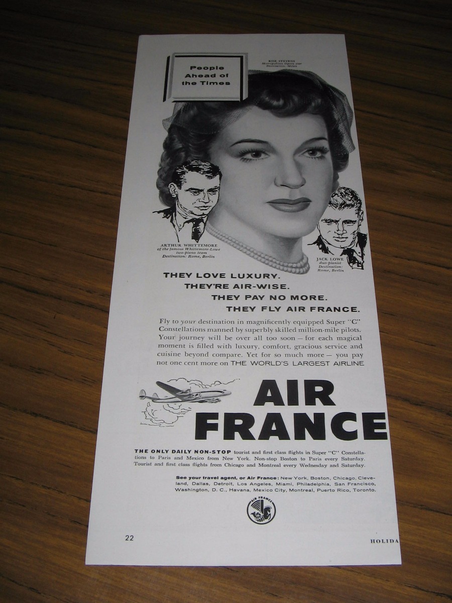 1955 Print Ad Air-France Airlines Rise Stevens Metropolitan Opera