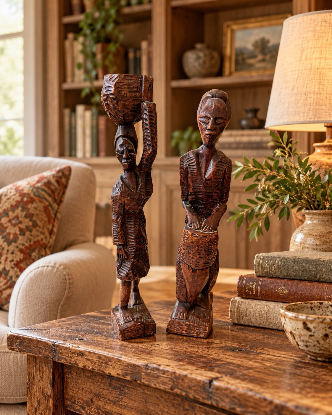 Vintage Hand Carved Wooden African Tribal Figurines Statues