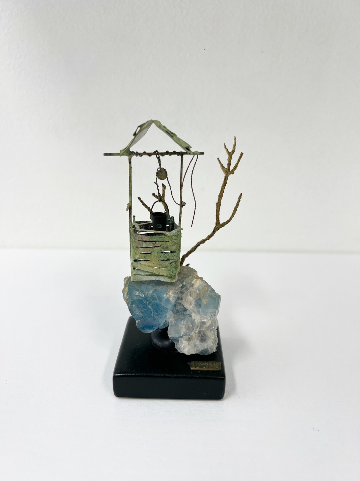 Hanzelka 1972 Vintage MCM Rock and Metal Well with Bucket Sculpture