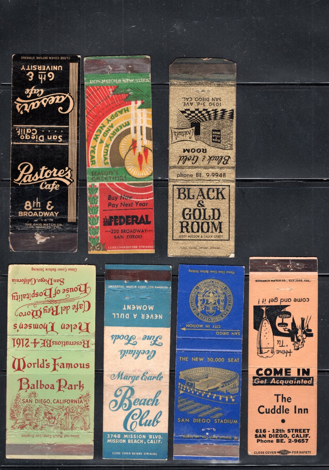 Matchbook Covers San Diego Advertising - Lot of 7