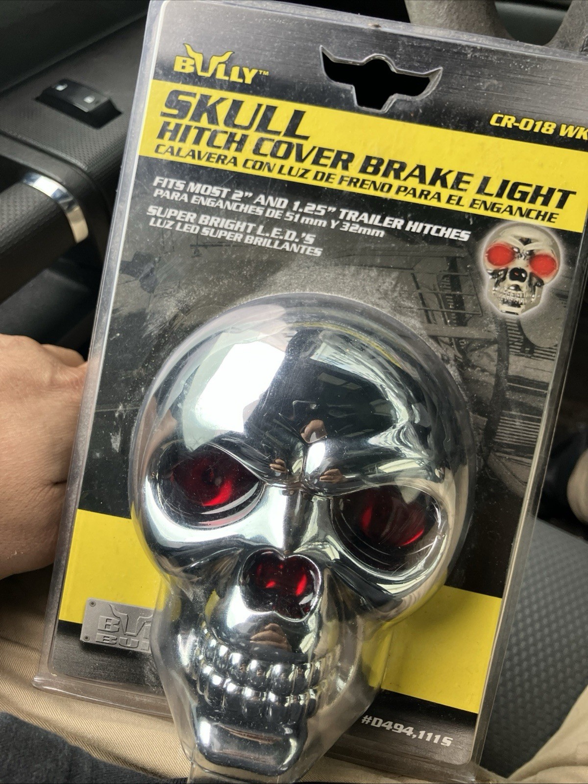 Bully CR-016 Skull Hitch Cover w/ Brake Light Chrome Fits 2\