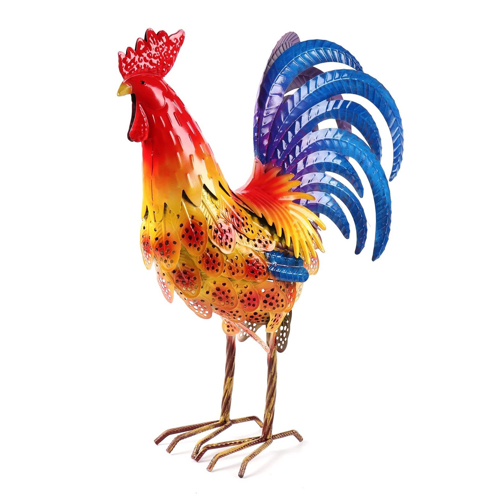 Metal Rooster Yard Art Outdoor Decor Metallic Roosters Chicken Garden Statue ...