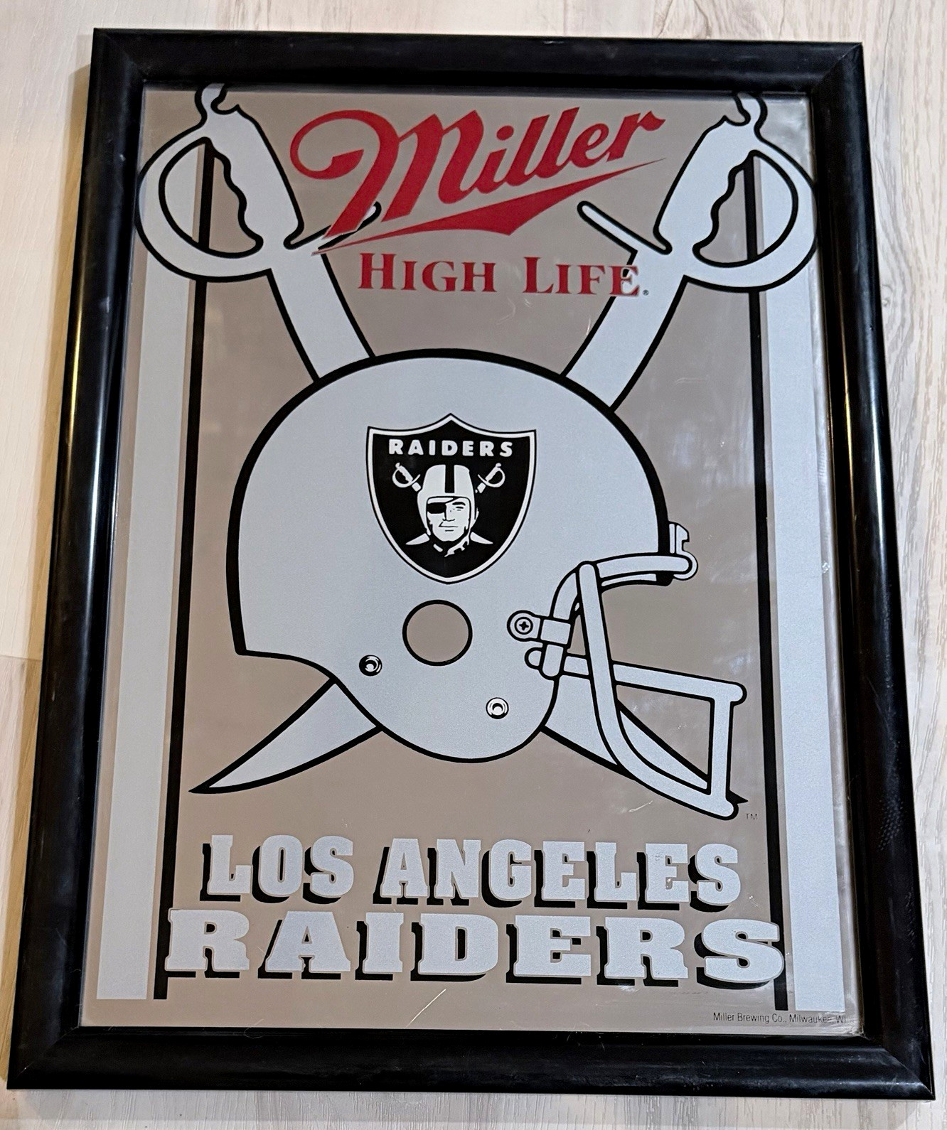 Miller High Life Framed Los Angeles Raiders Beer Advertising Mirror
