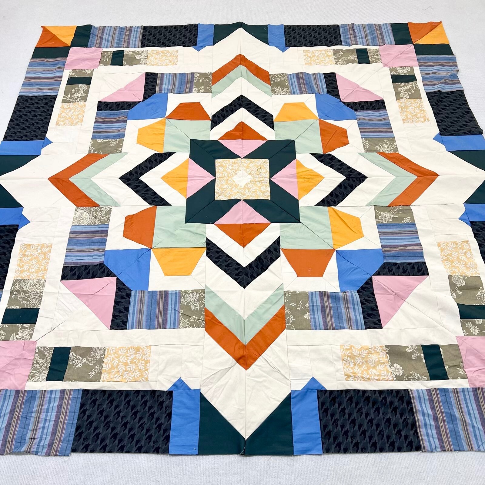 Original Cosmic Jewels Handmade Cotton Queen Patchwork quilt top/topper