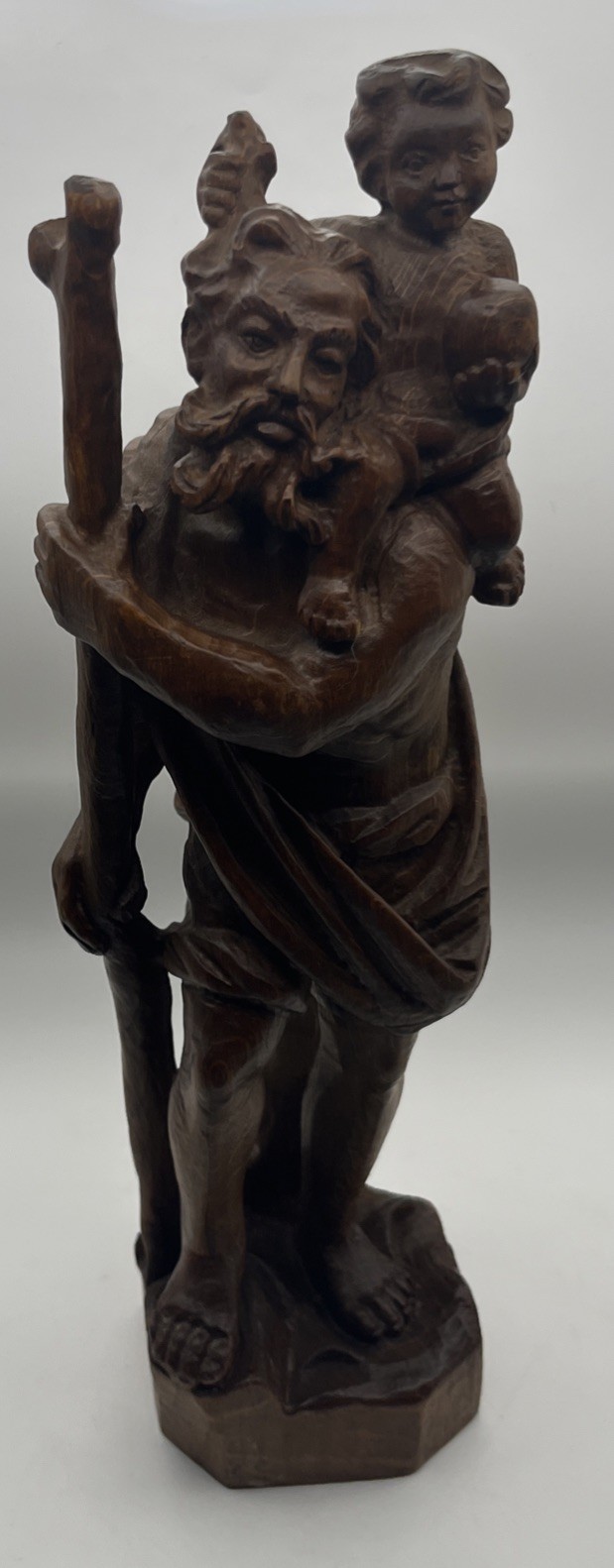 Vtg Hand Carved Wood Saint Christopher Statue 12”Jesus Child Sculpture Solid