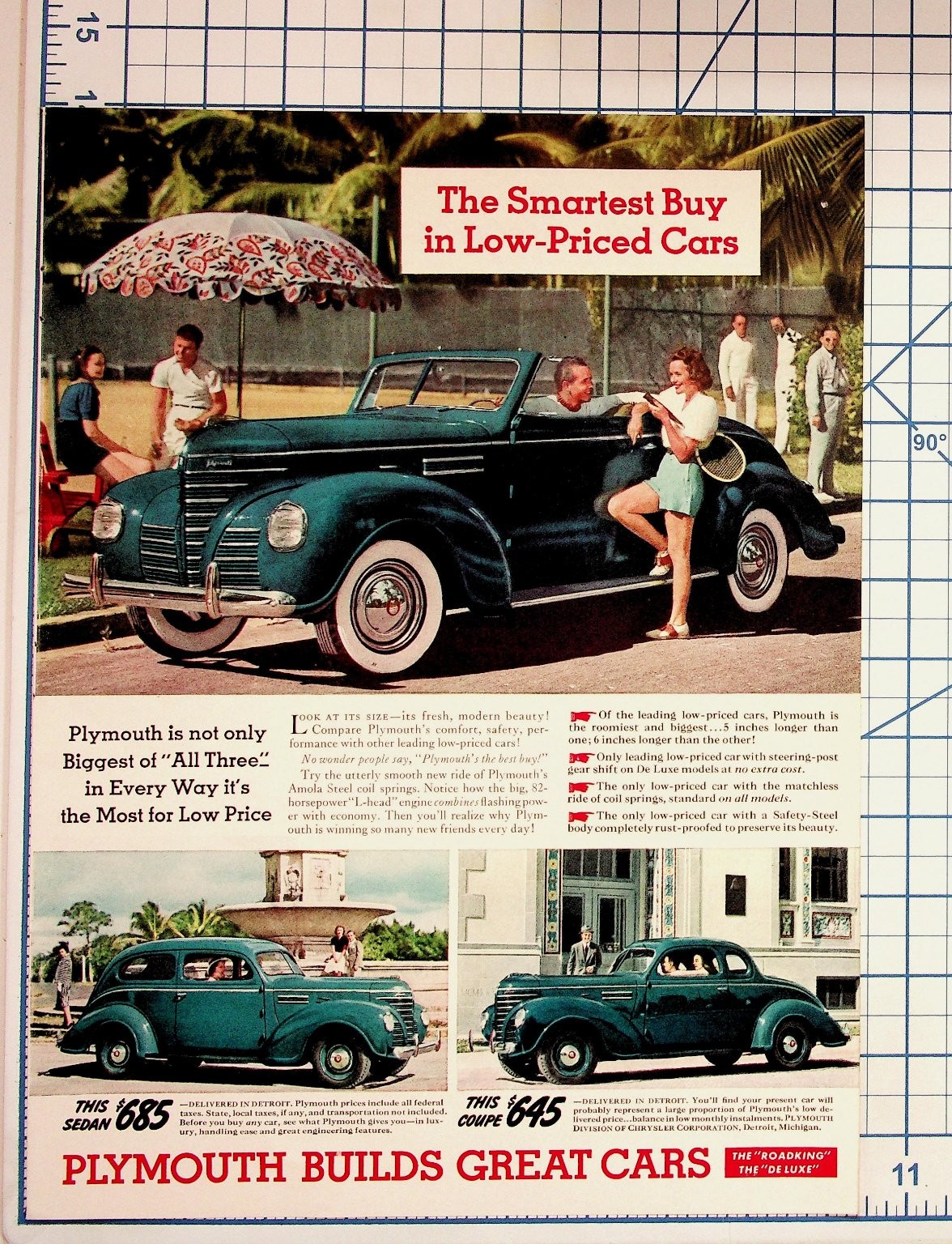 1939 Plymouth Car Ad Original Vintage Magazine Print Roadking Deluxe Coupe Sedan