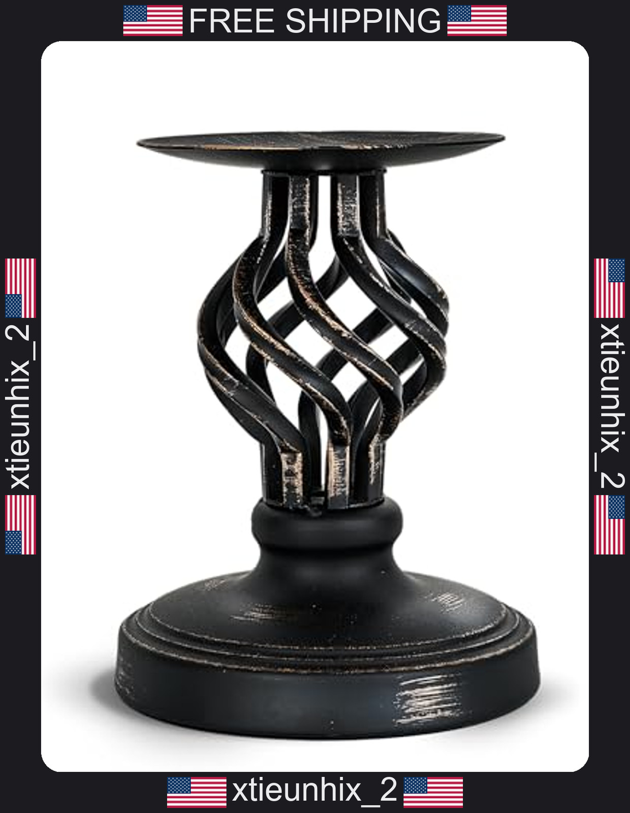 Vintage Metal Candle Holder with Distressed Finish and Gold Patterns