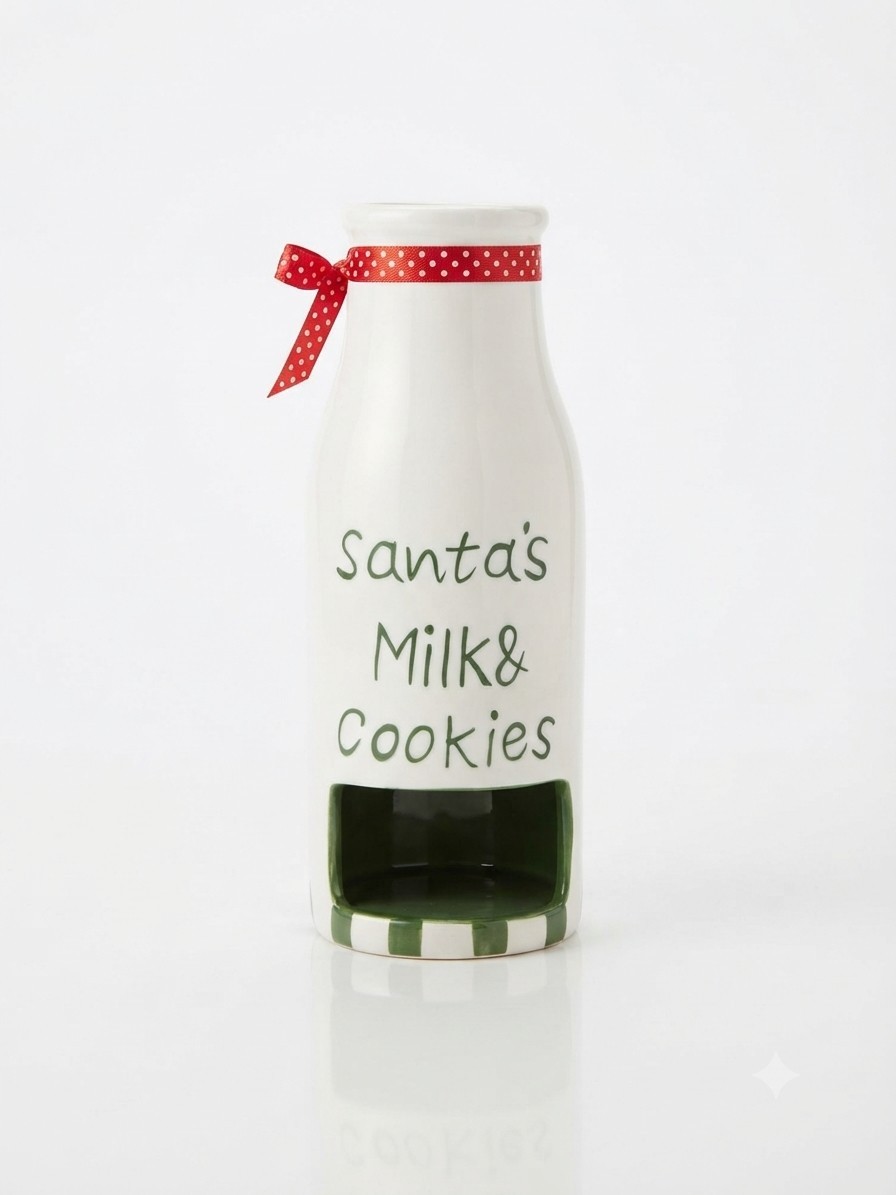 ​Transpac Santa's Milk & Cookies Ceramic Bottle Jug with Cookie Holder Christmas