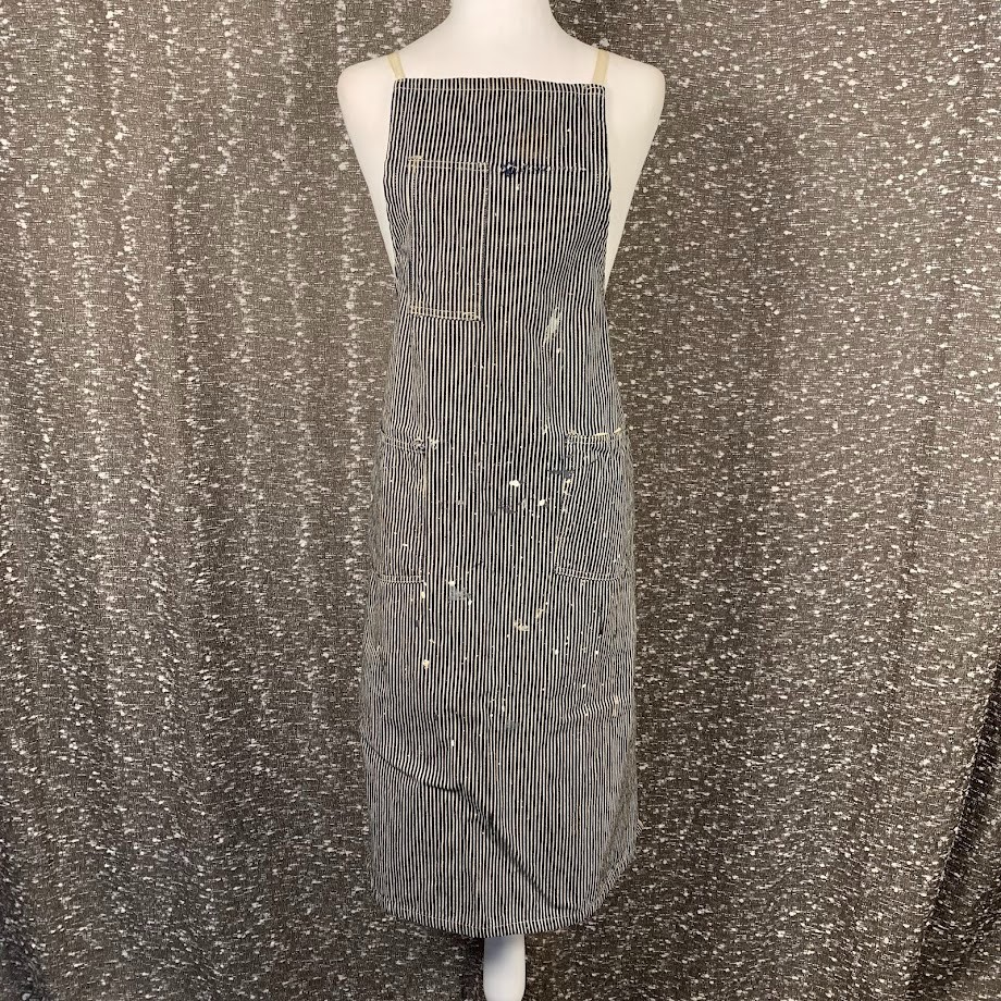 Vtg Selvedge Union Made Denim Pinstripe Workwear Apron Pockets Paint Splatter Vtg Selvedge Union Made Denim Pinstripe Workwear Apron Pockets Paint Splatter