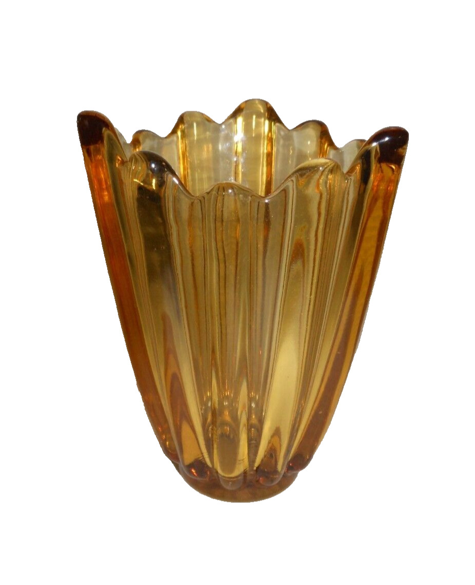Vintage 1985 Fostoria Glass Celestial Amber Abstract Flower Vase 7.5\