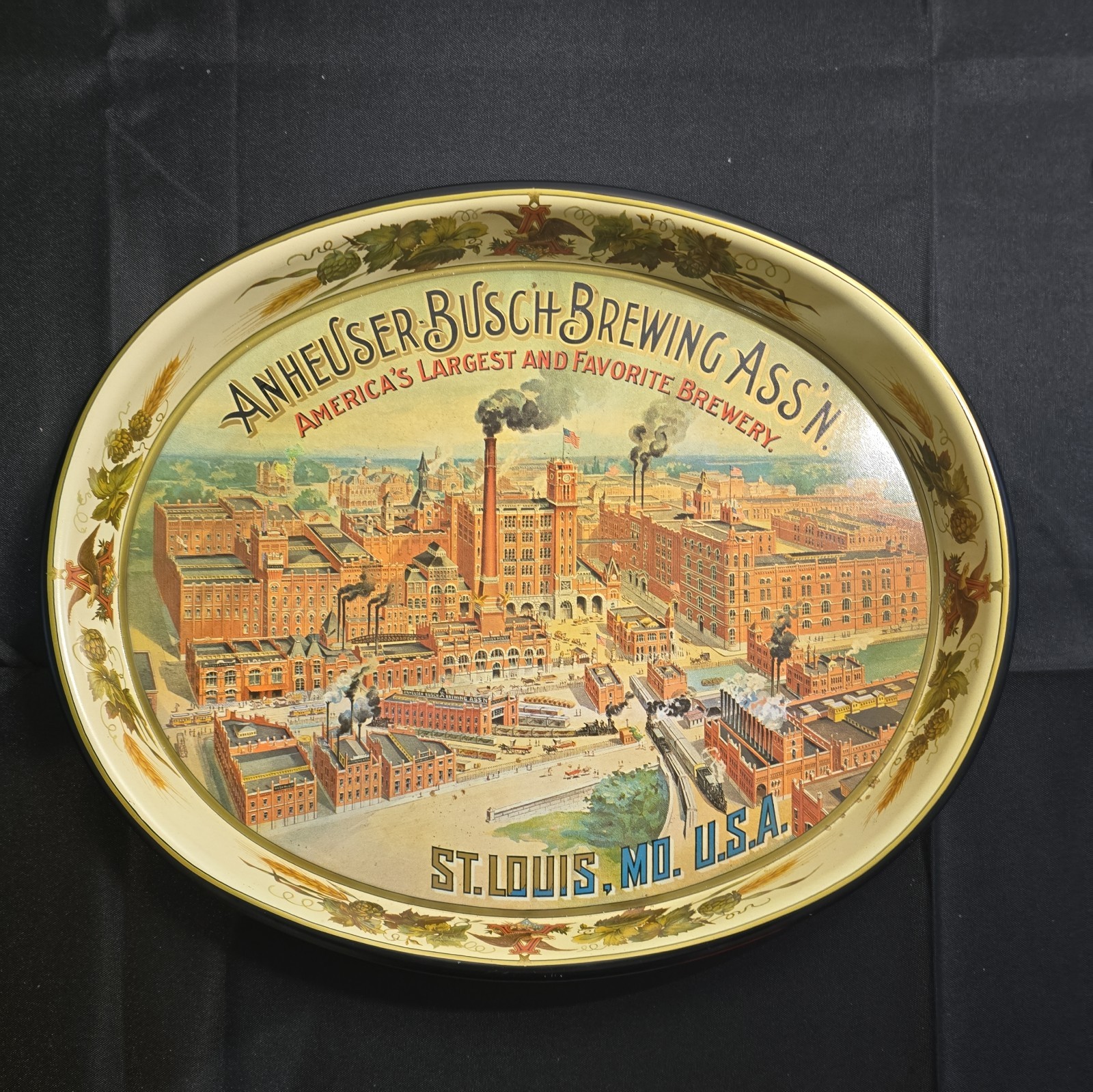 Anheuser-Busch Brewing Ass'n St. Louis MO USA Oval Beer Tray Breweriana