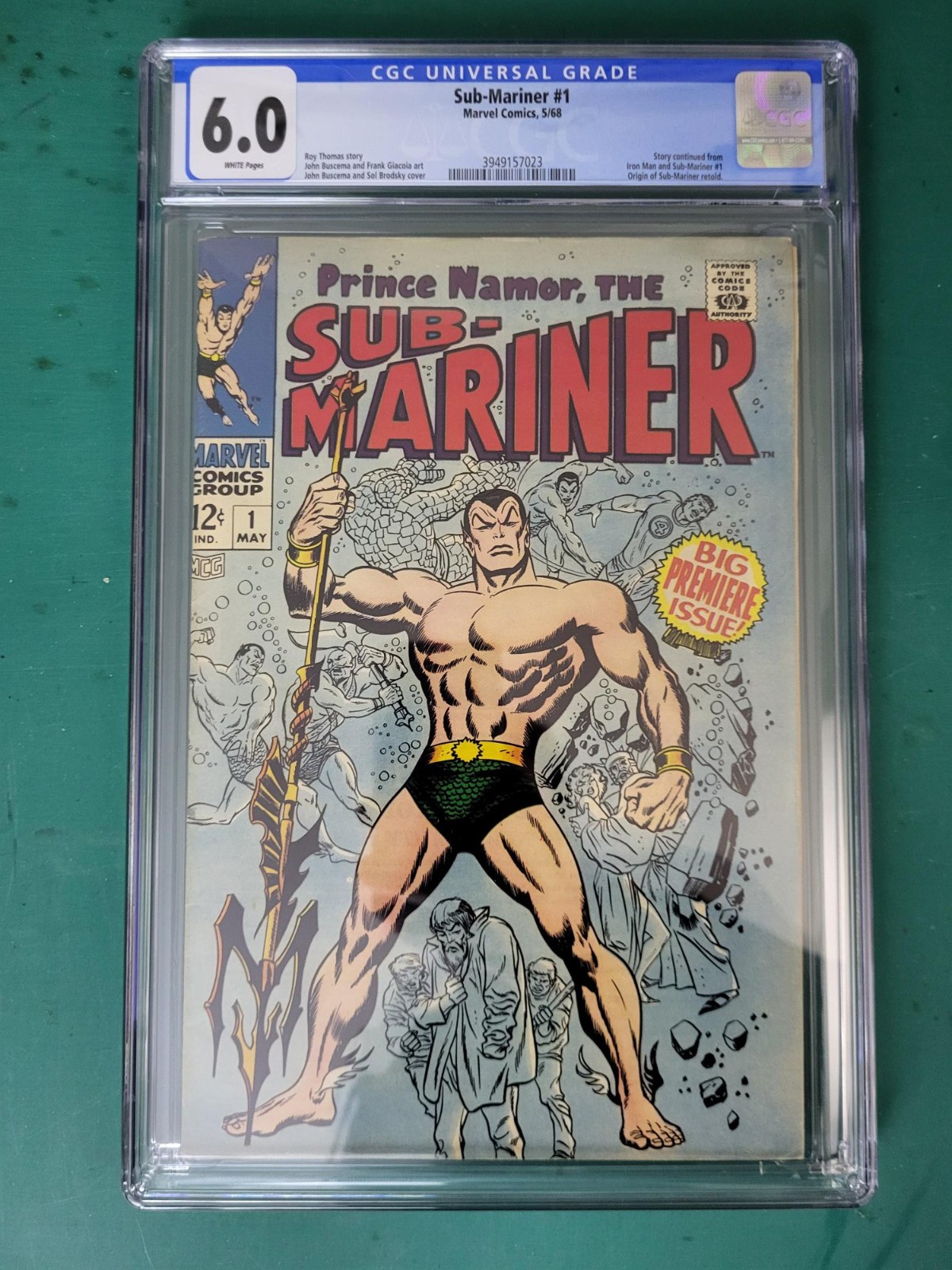 1968 MARVEL SUB-MARINER #1 ORIGIN SUB-MARINER CGC 6.0 white pages