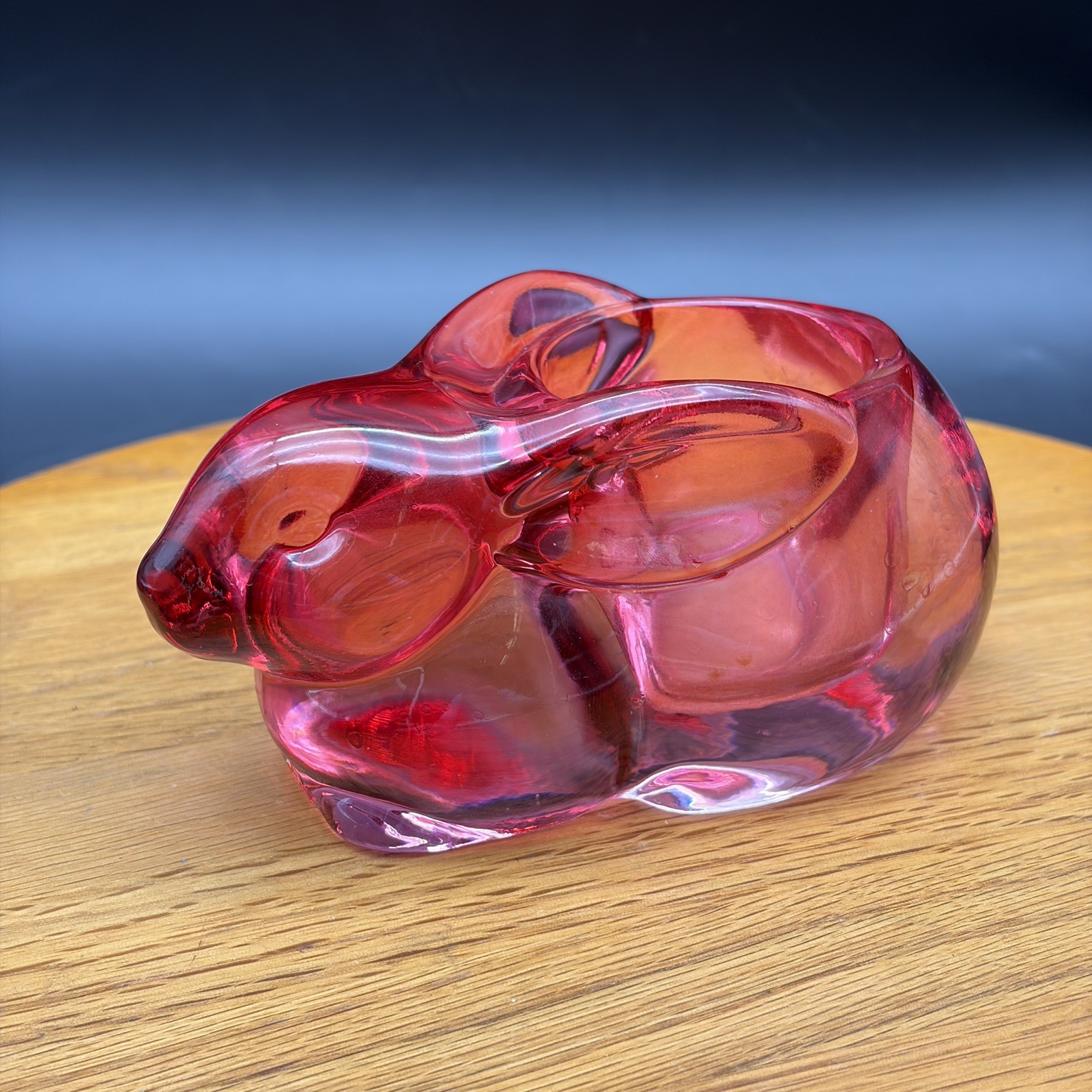 Vintage Pink Bunny Rabbit Figurine Votive Candle Holder Easter Indiana Glass