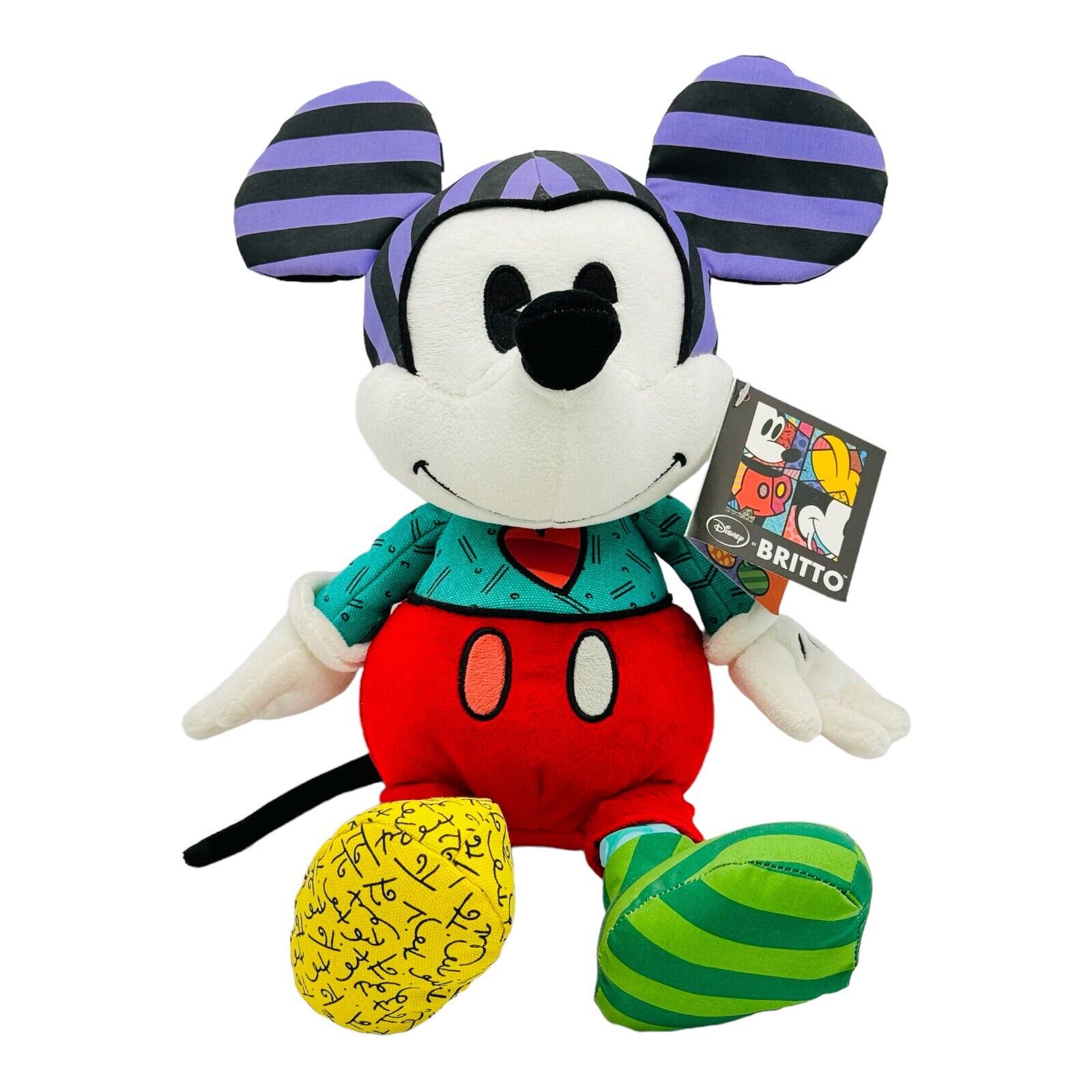Disney Romero Britto Multi Color Patch Mickey Mouse Enesco Plush 14” Tall