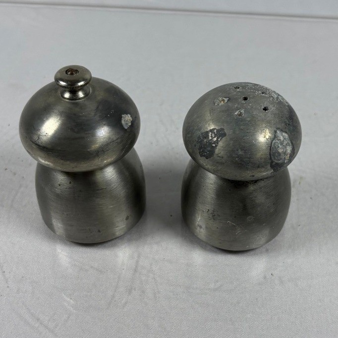 Vintage Italian Pewter Salt Shaker and Pepper Mill Set Made in Italy Mushroom