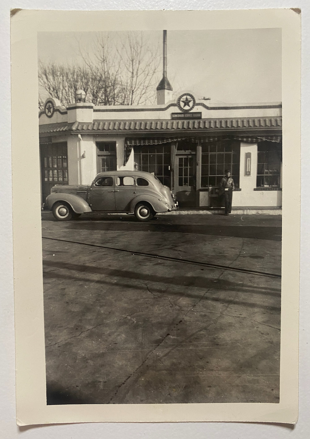 Vtg 1940 Texaco Gas Station Hamilton OH Photo Schneider's 1939 Plymouth Car