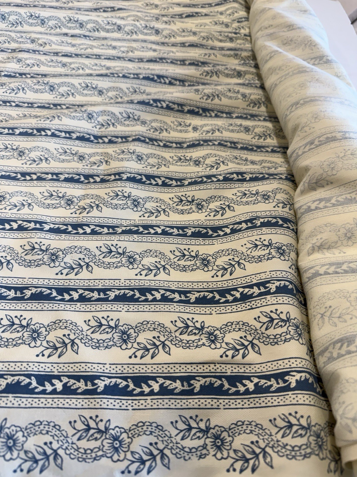 Rare Vtg Thomas Strahan Frankton Stripe Canvas Fabric 50x218” Colonial Blue