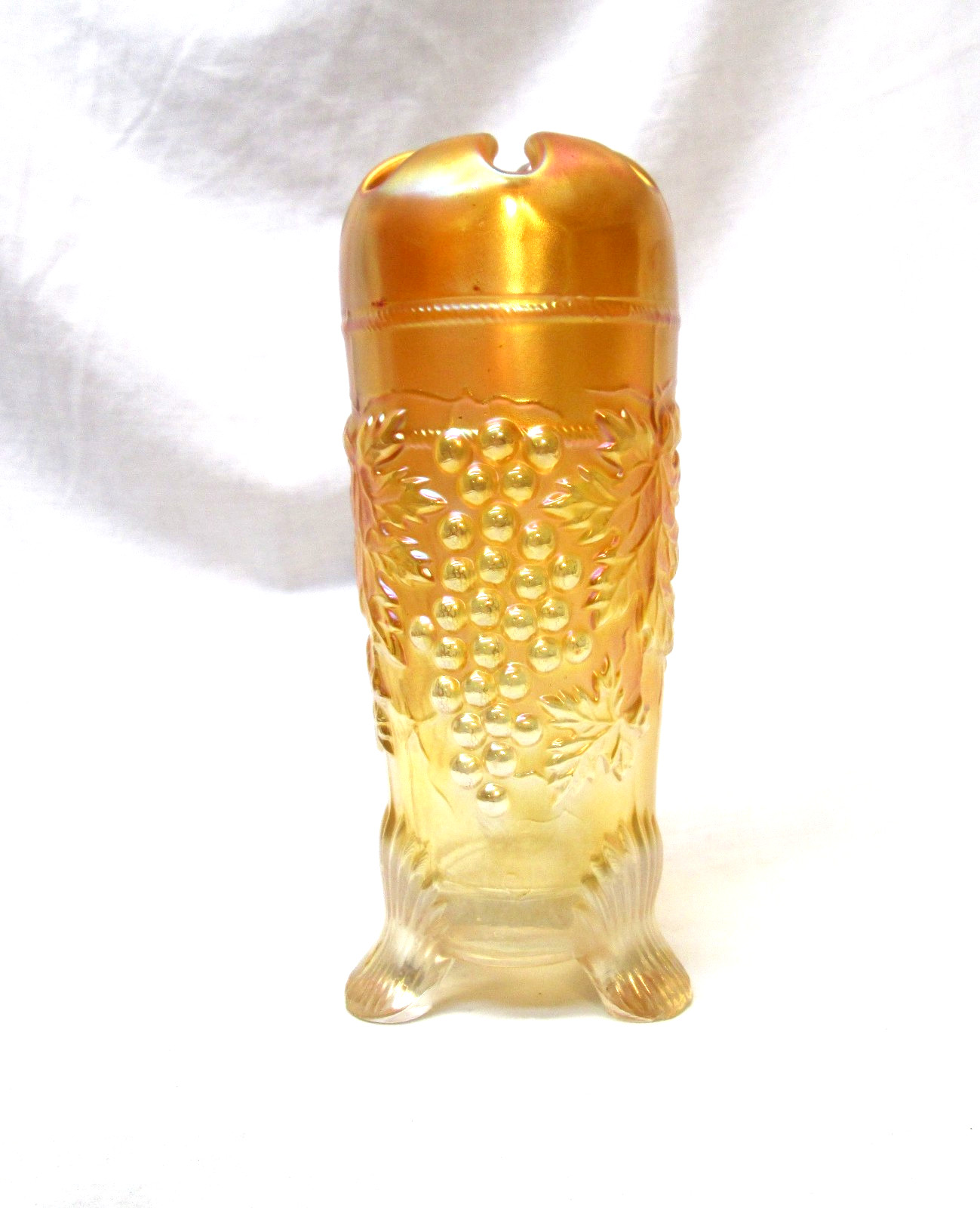 Northwood Marigold Carnival Glass Hatpin Holder Grape & Cable Pattern 1900's Northwood Marigold Carnival Glass Hatpin Holder Grape & Cable Pattern 1900's