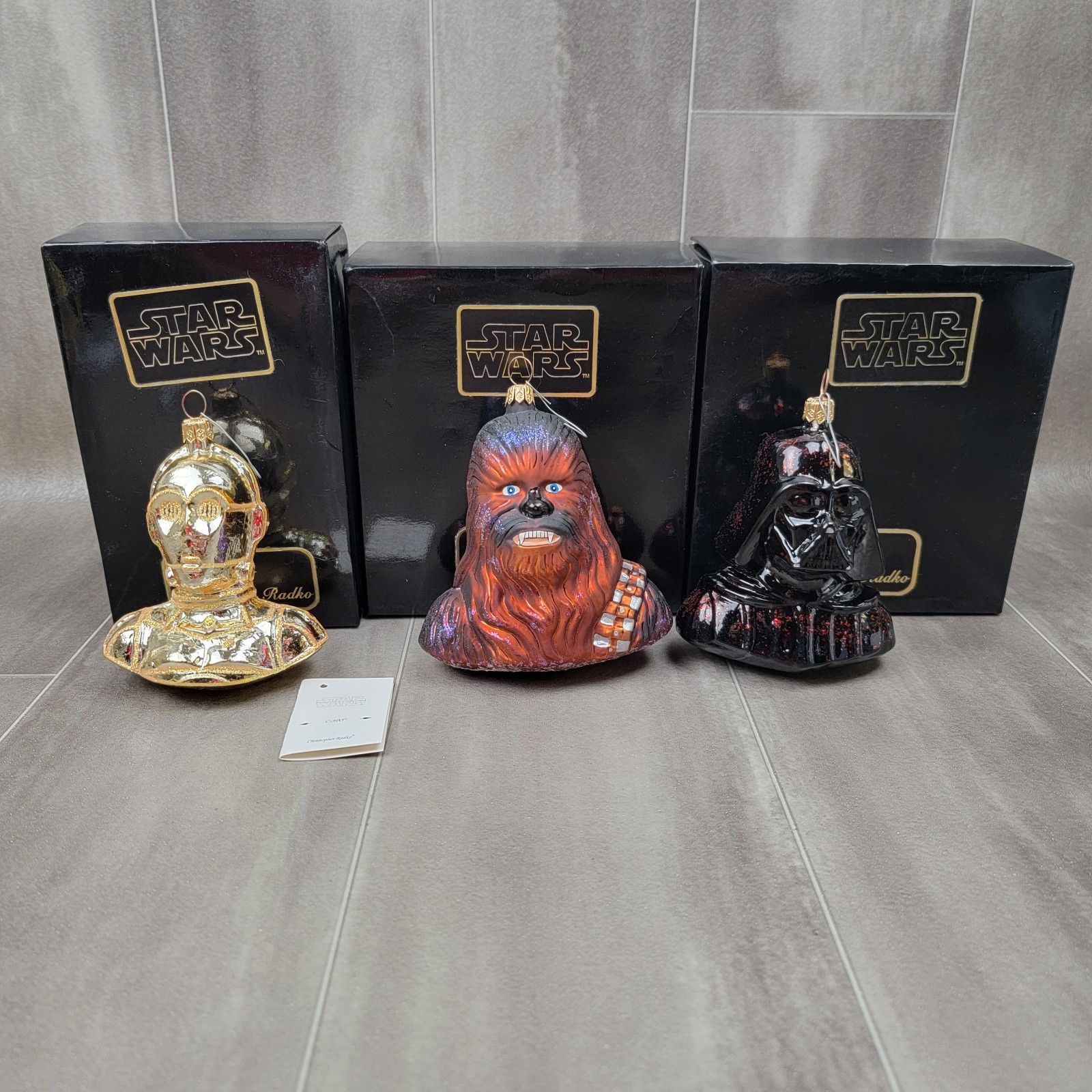 1998 Star Wars Christopher Radko Glass Ornaments Set Of 3 With Original Boxes