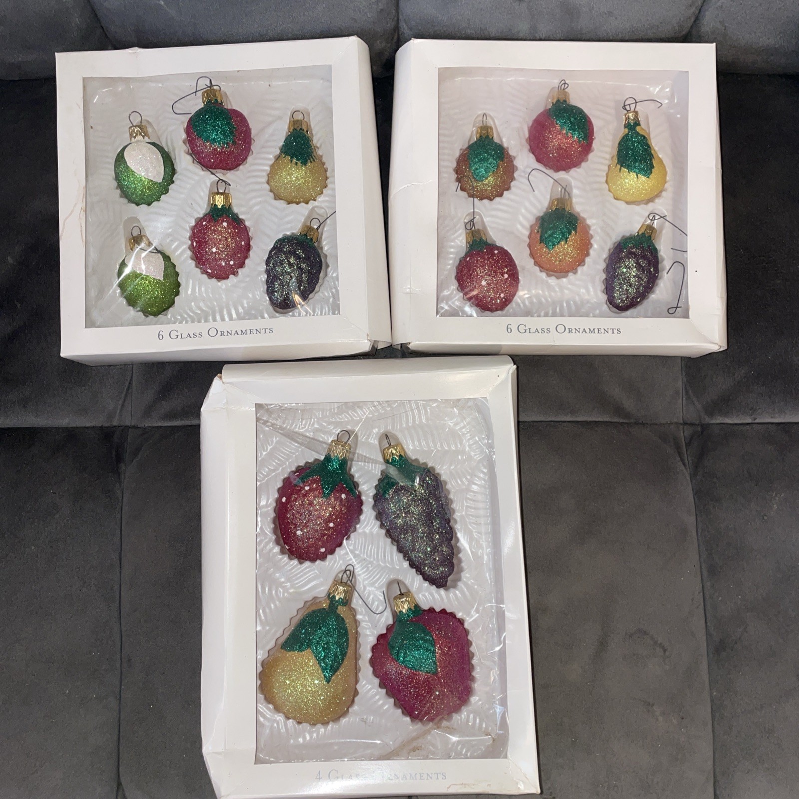 Vintage 2002 Glitter Fruit Target Christmas Ornaments Holiday Decor Set Of 16