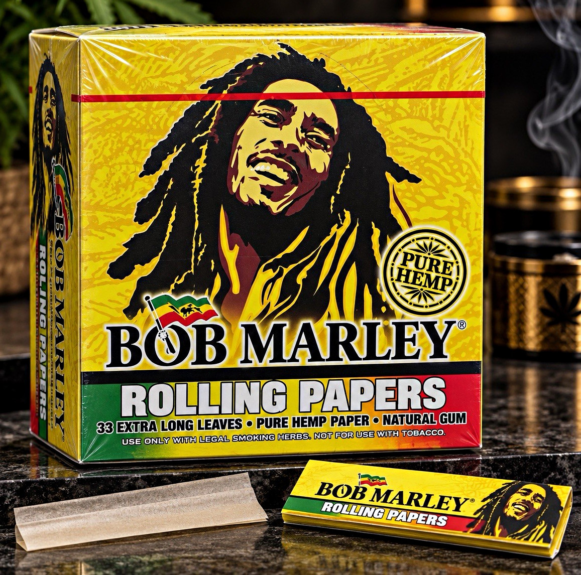 Bob Marley Pure Hemp Rolling Papers 33 Extra Long Leaves  50CT BOX