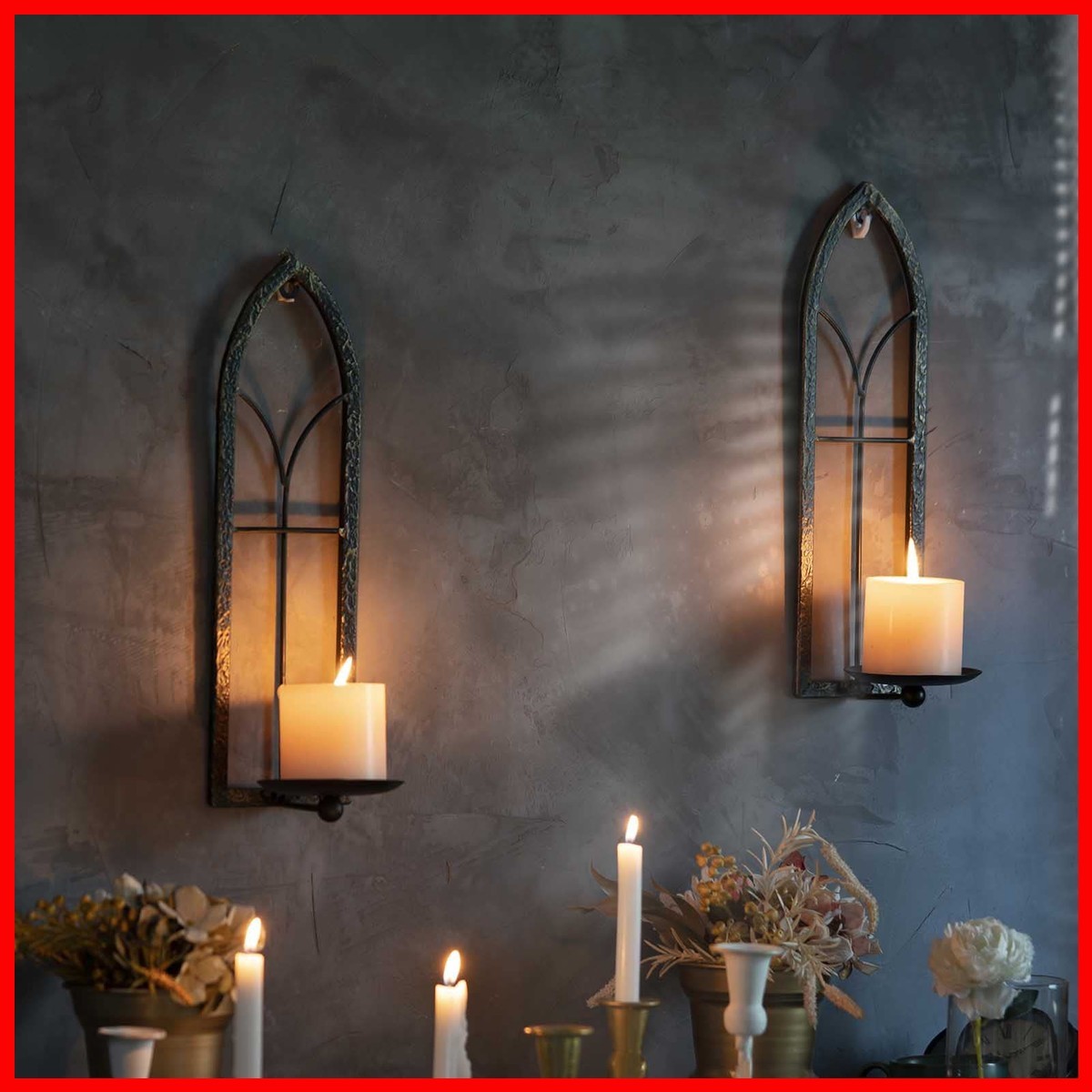 GAKA Metal Rustic Wall Sconce Candle Holder Set of 2 Black Gold Gothic