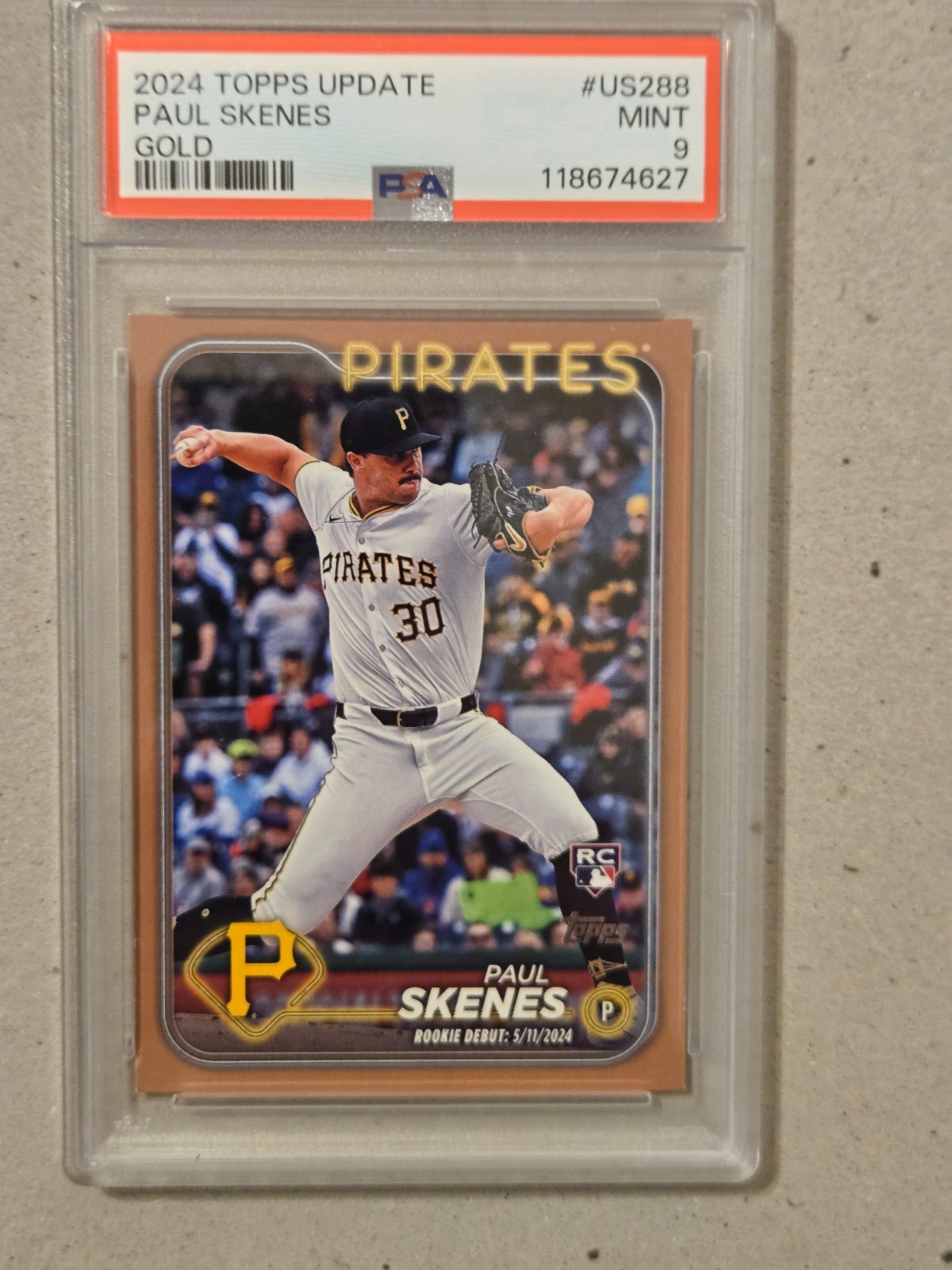 Topps 2024 Update Rookie Debut Paul Skenes Gold /2024 #US288 PSA 9