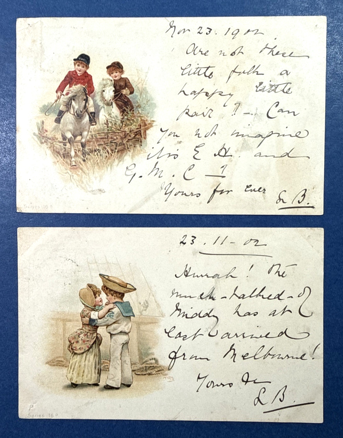 SET 2 Children Greetings Antique Postcards. UND Backs. 1902 Sailor / Horses