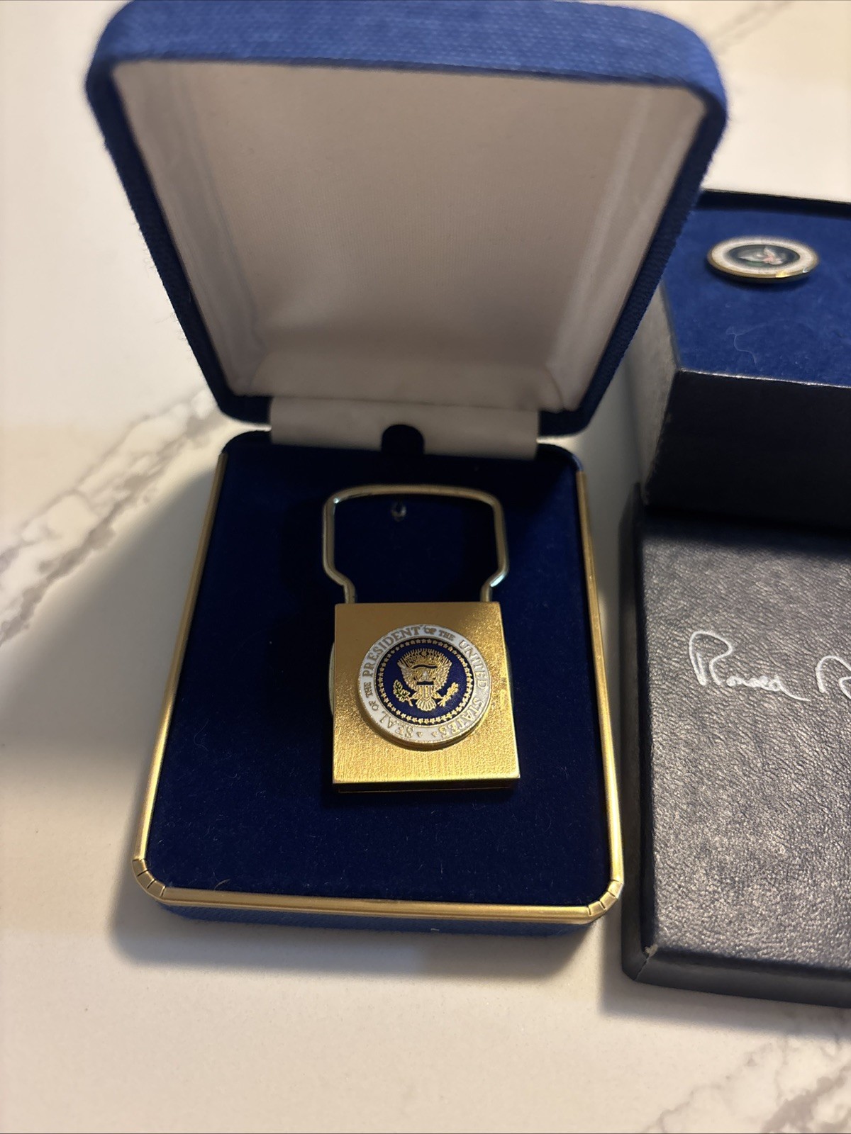 Rare President Ronald Reagan Engraved Key Ring with Gift Box