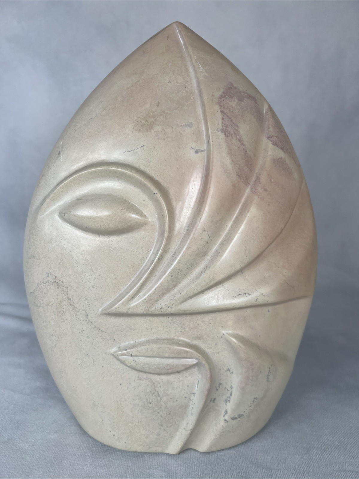 Modern Abstract Minimalist Contemporary Soapstone Face Sculpture Statue