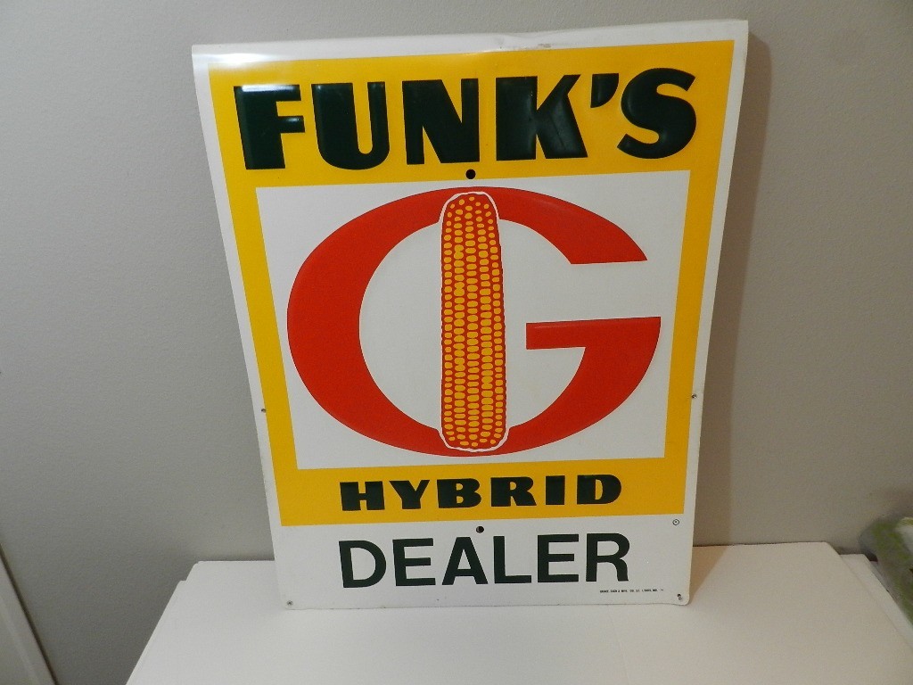VINTAGE ADVERTISING SIGN-FUNK'S HYBRID DEALER SIGN- VINTAGE FARM- AGRICULTURE