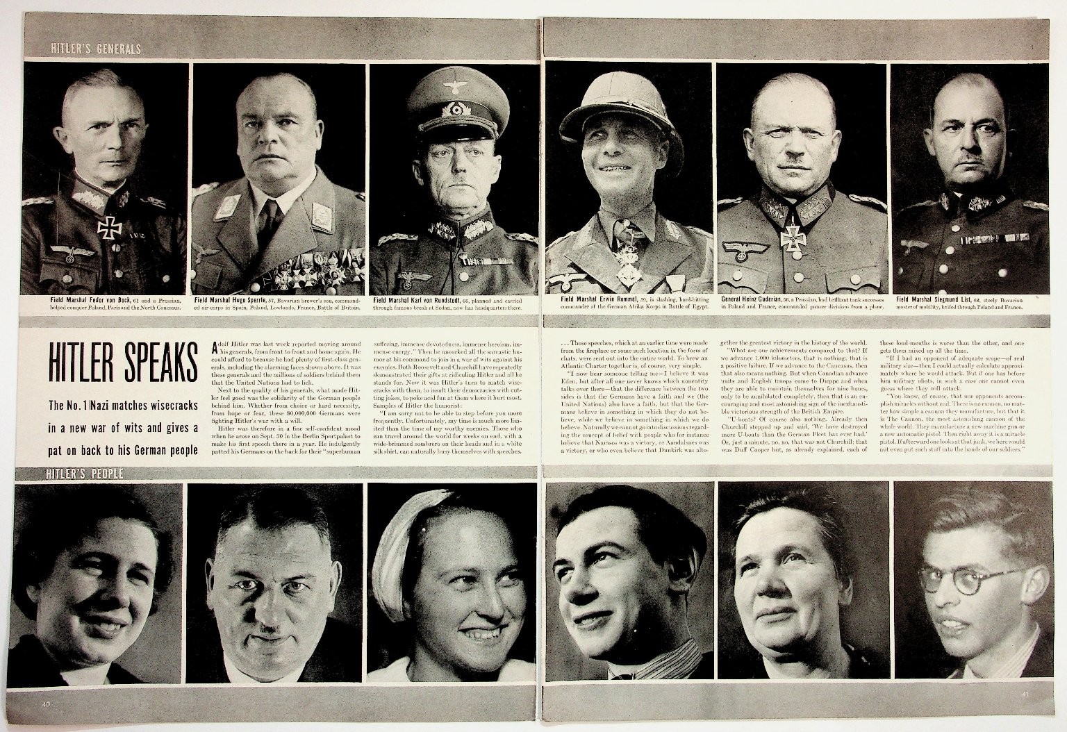Vintage WWII Magazine Print Hitler's Generals Rommel Guderian Propaganda B&W Vintage WWII Magazine Print Hitler's Generals Rommel Guderian Propaganda B&W