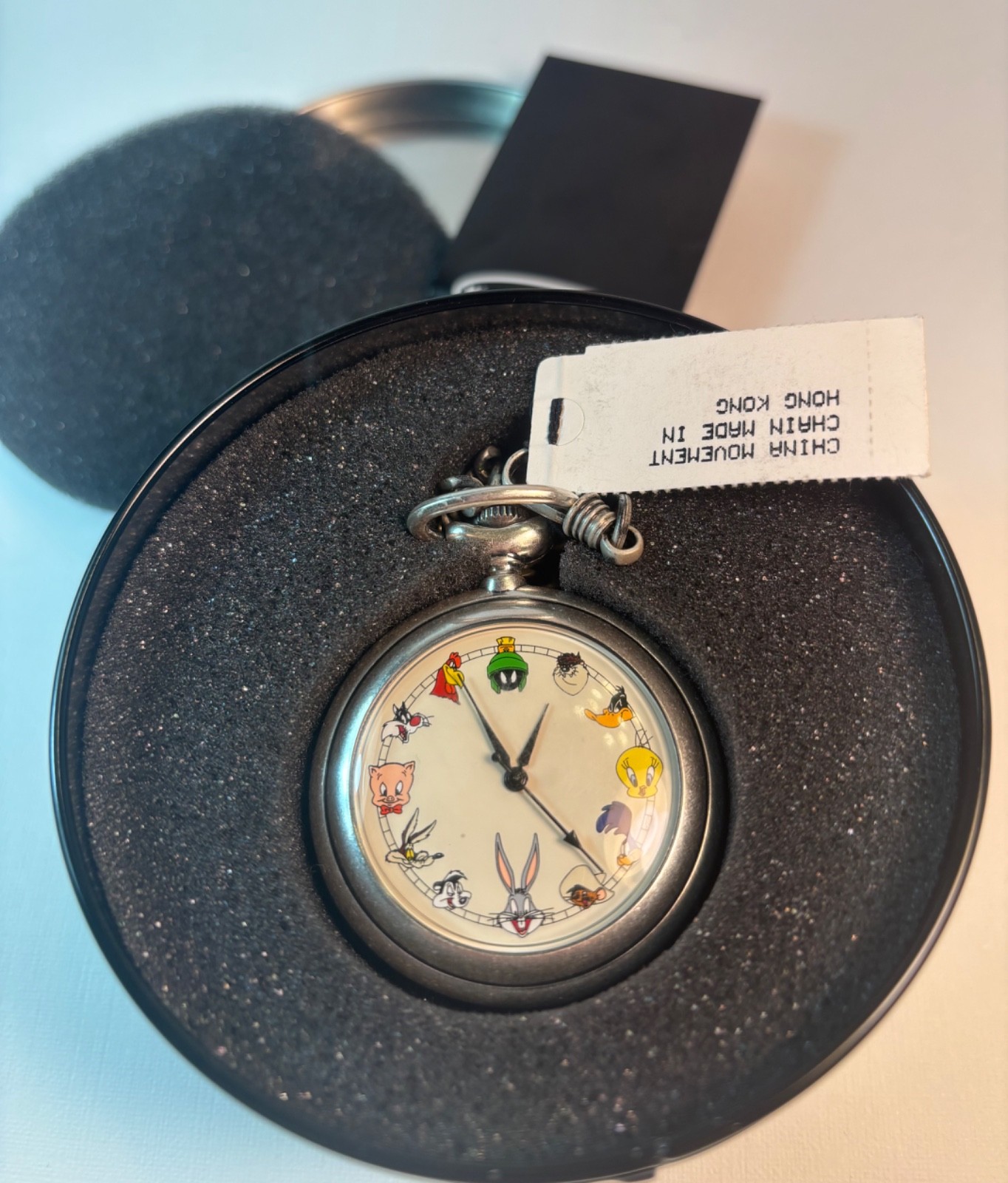 Vintage Looney Tunes Fossil Pocketwatch, Silver Dial, Untested