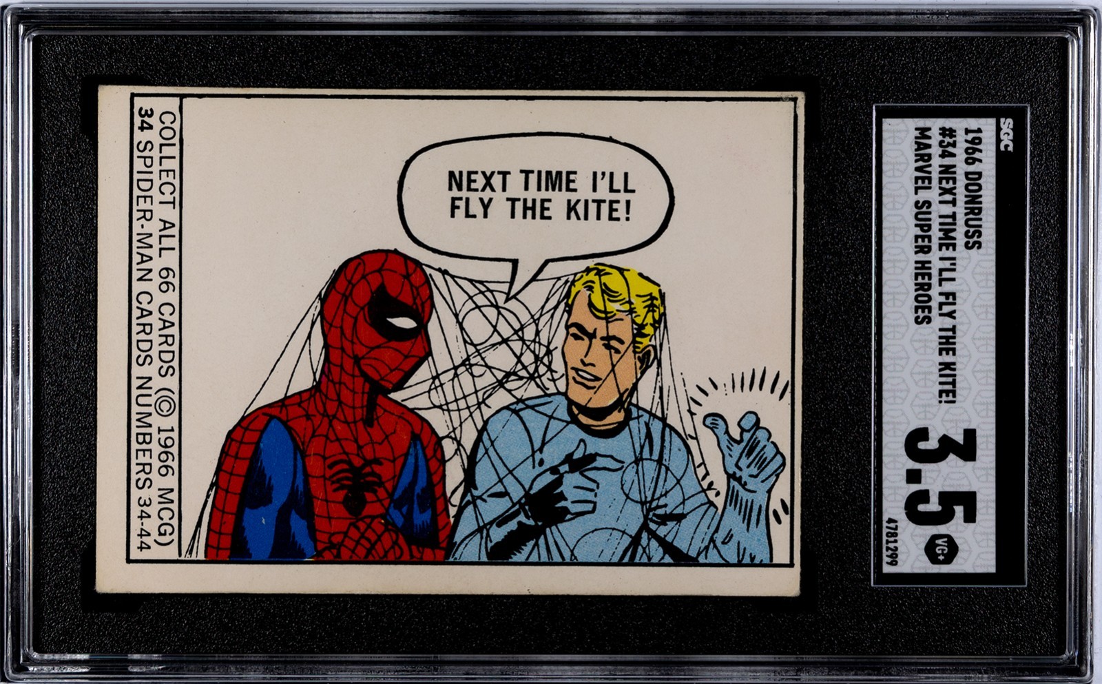 1966 Donruss Marvel Super Heroes #34 SPIDERMAN Fly The Kite SGC 3.5 1966 Donruss Marvel Super Heroes #34 SPIDERMAN Fly The Kite SGC 3.5