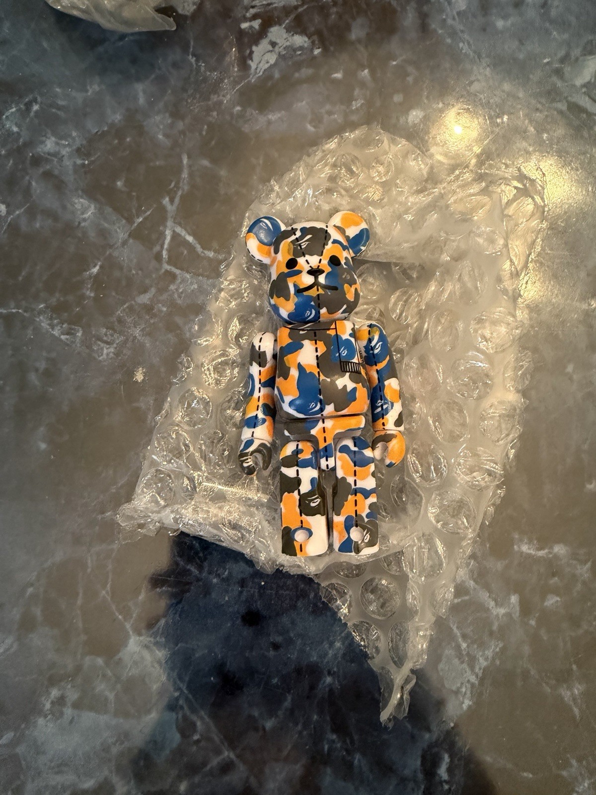  BAPE 28th Anniversary Bearbrick orange-blue-white camo 100% 