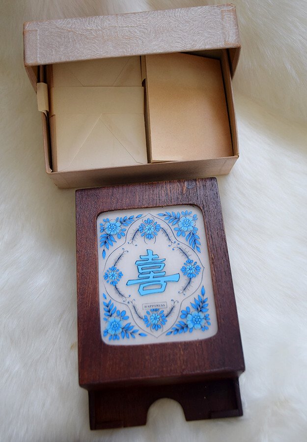 1925 Antique Teak Aldermaston Glen Cove, NY Stationery Box, Paper & Envelopes