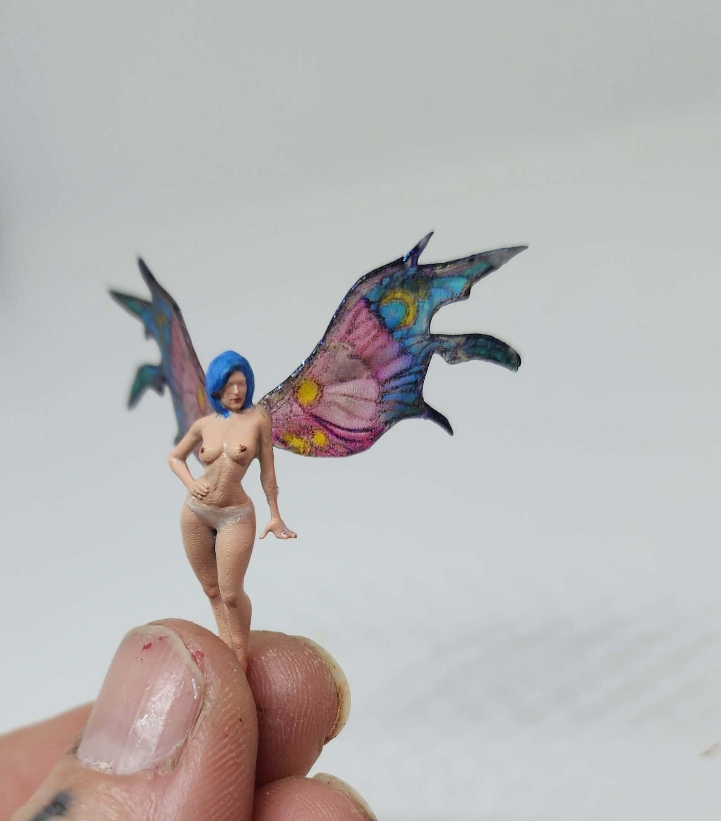 Handmade Enchanted Fairy Garden Miniature Crecent Moon Wing Fairy Nude 
