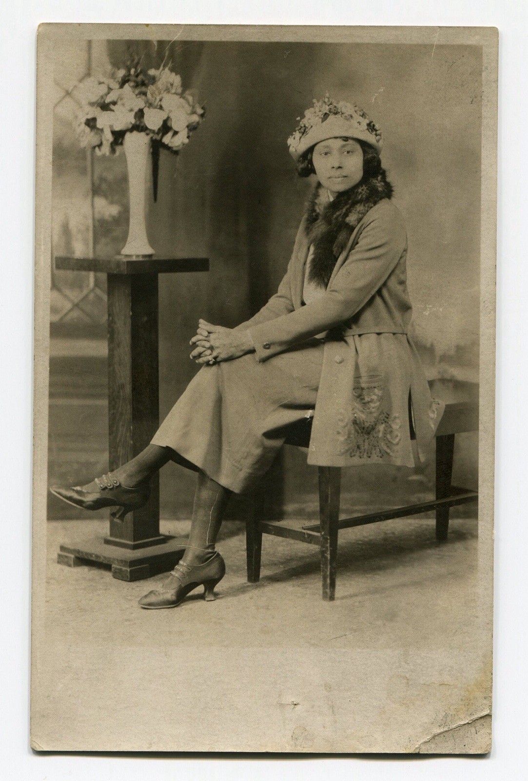 Flowers Everywhere, Antique Rppc Photo, Beautiful African American Woman