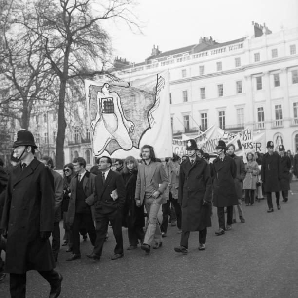 Almost 200 Basques in Belgrave Square in London to stage a pea- 1971 Old Photo Almost 200 Basques in Belgrave Square in London to stage a pea- 1971 Old Photo
