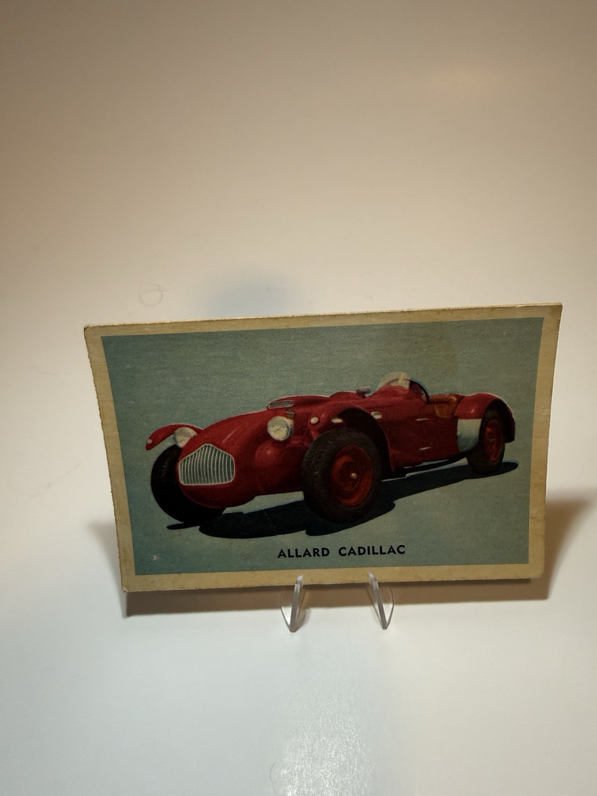 1955 D72 Mothers Cookies ALLARD CADILLAC #15 sports car trading card (Creased)