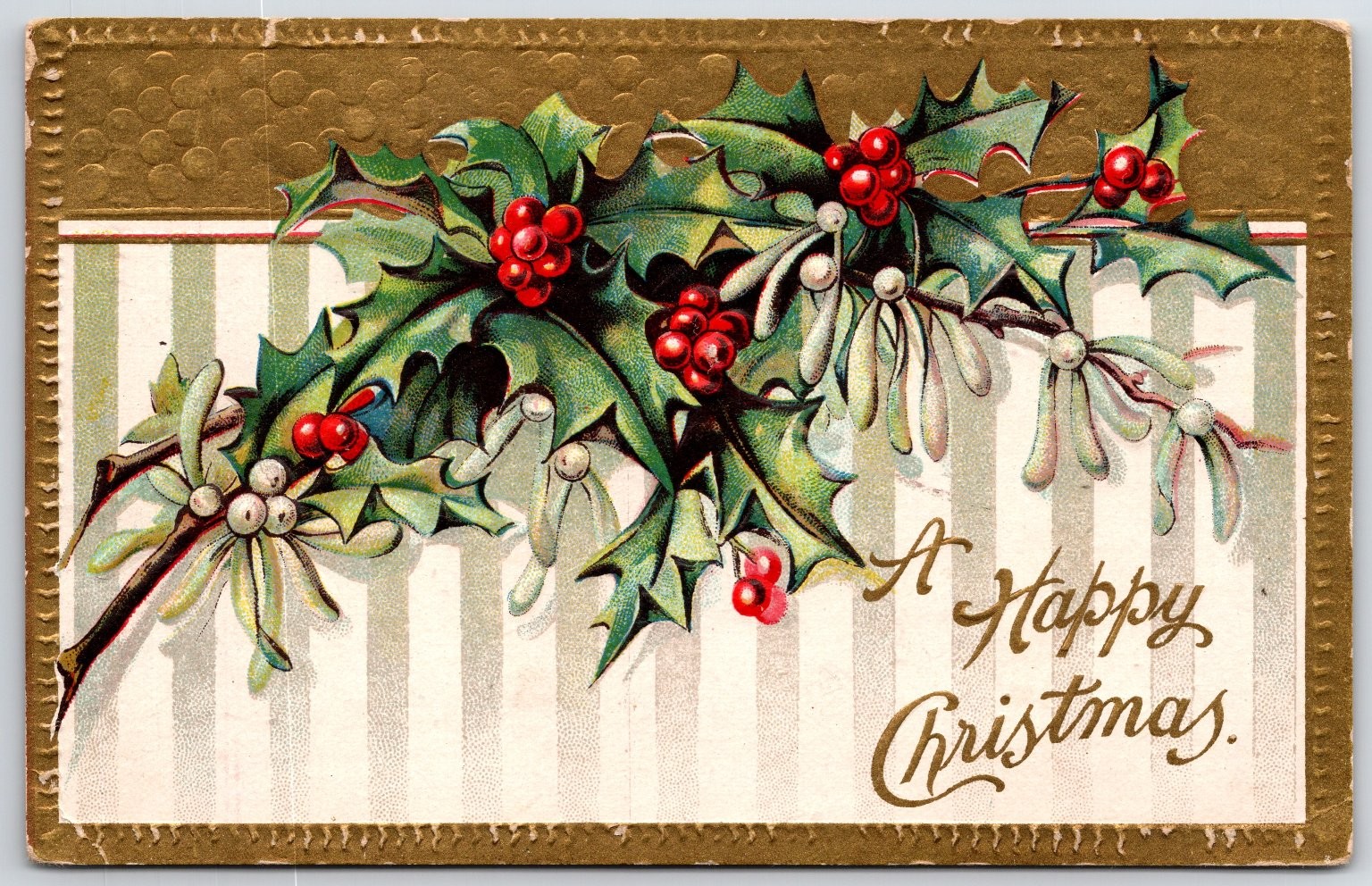 1909 Embossed Holly Mistletoe Christmas Postcard Posted Seattle WA