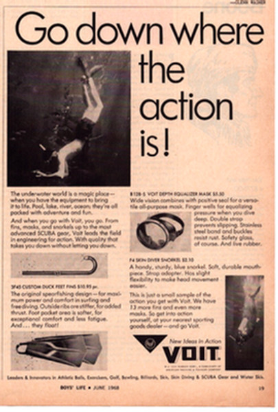 1968 Print Ad Voit Scuba Gear Mask Duck Feet Fins Diving Swimming Boys Life 1968 Print Ad Voit Scuba Gear Mask Duck Feet Fins Diving Swimming Boys Life