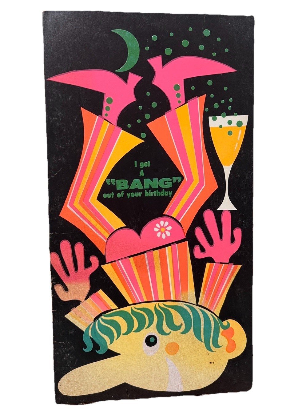 Vintage 1967 Psychedelic Birthday Card 15” Mod Pop Art Groovy Retro 60s
